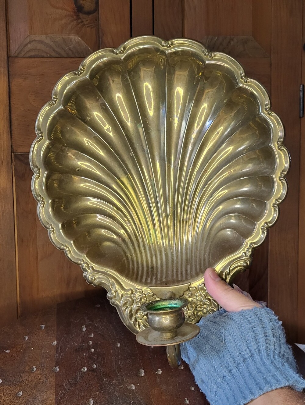 Brass Shell Wall Sconce with Candle Holder